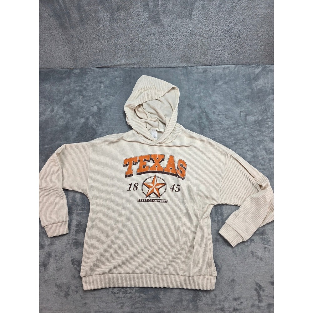 G & D Texas State of Cowboys Waffle Knit Hoodie Cream Orange Womens Medium